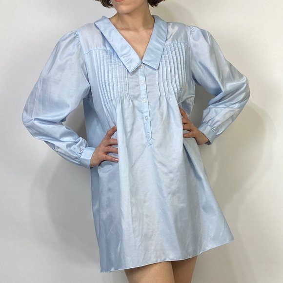 Vintage 80s PUFF SLEEVE Baby Blue Nightgown Dress! - Picture 7 of 8
